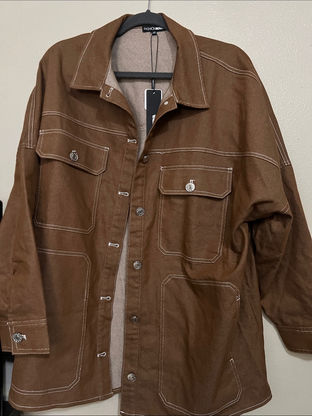 Fashion Nova Men's Chocolate Brown Button-Front Shirt Jacket